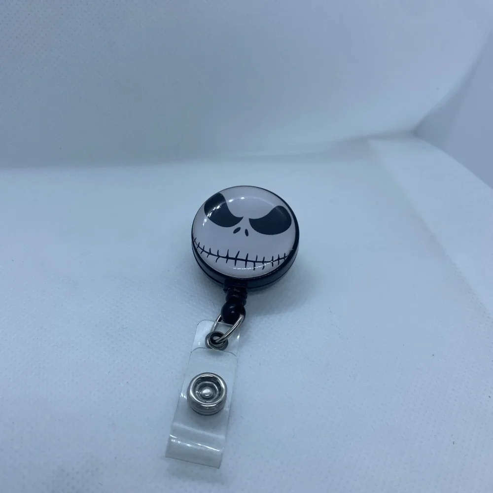 Retractable Badge Holder With Clip Jack Skellington Face RN Medical MD